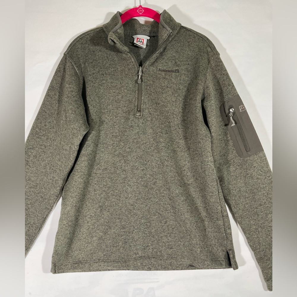AVALANCHE 1/4 ZIP PULLOVER KNIT SWEATER MEN S GREEN GRAY EMBROIDERED MODERN Fit